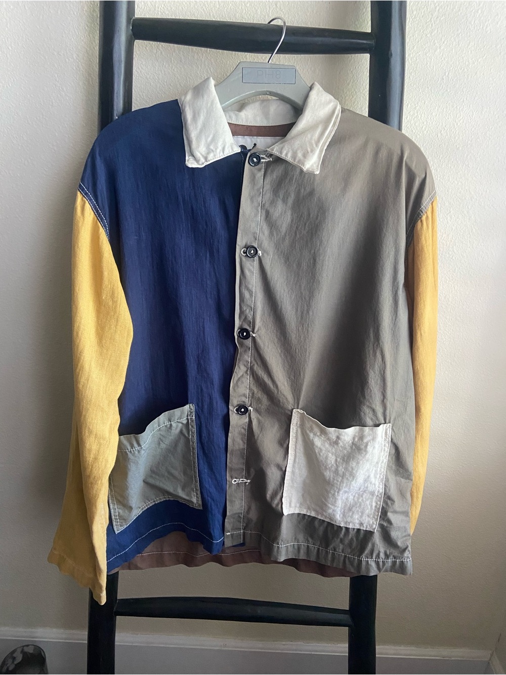 Colorblock Cotton Utility Jacket - Navy, Gray & Yellow